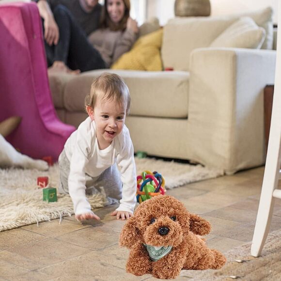 Goldendoodle Dog Plush Toy 11 Inch Brown Weighted Stuffed Puppy Gift for Kids - Picture 6 of 6